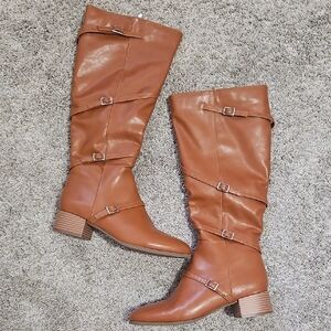 LN Elettra Womens 8.5 Brown Faux Leather Knee-High Boots